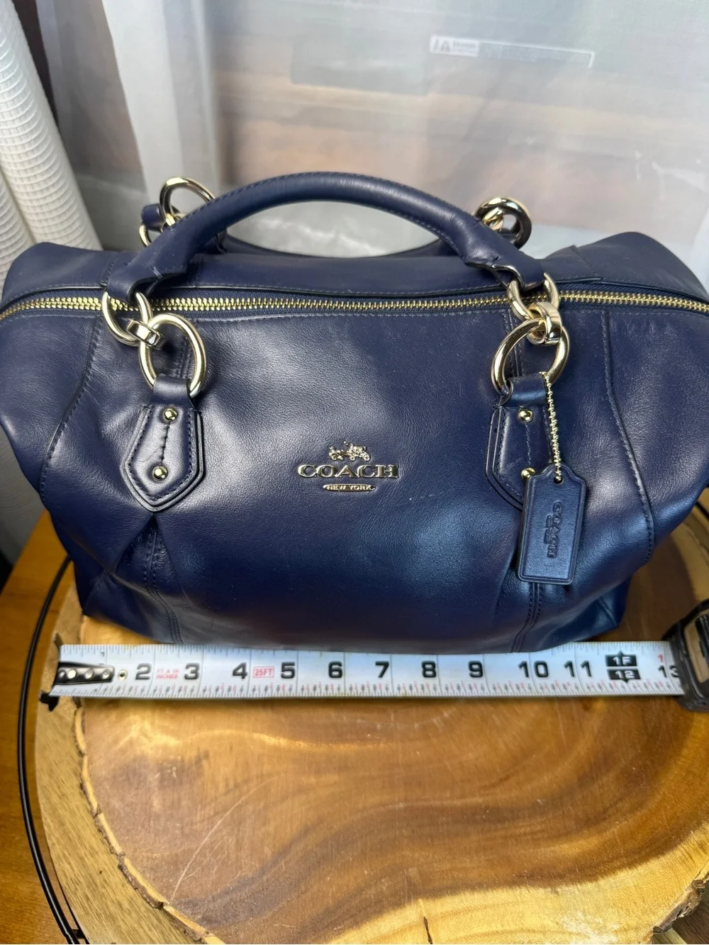 Coach Colette Navy/Midnight Blue Leather Carryall Satchel Bag + Crossbody Strap